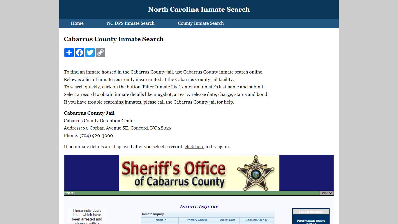 Cabarrus County Inmate Search