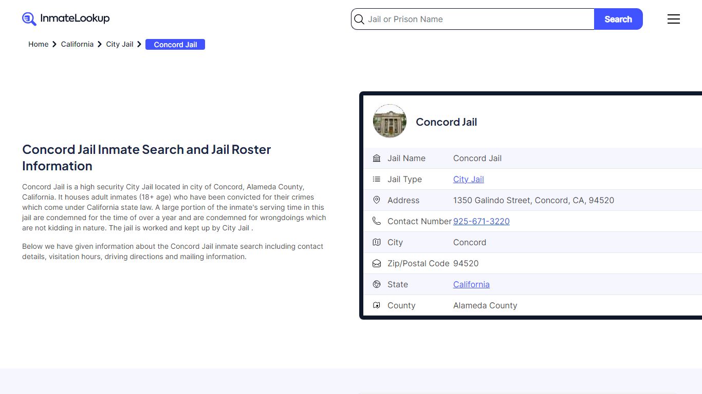 Concord Jail Inmate Search - Concord California - Inmate Lookup